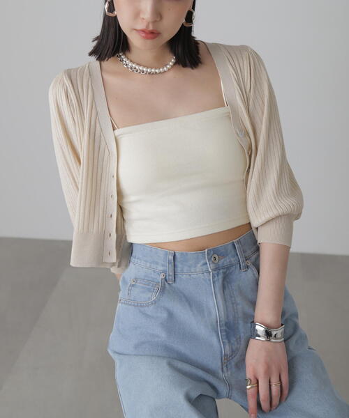 FREE'S MART（フリーズマート）の「◆シアーリブＶネックニットカーディガン（カーディガン/ボレロ・レディース・ブラック/ピンク/ブルー/ベージュ・FREE）」の8枚目の写真