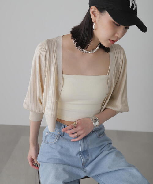 FREE'S MART（フリーズマート）の「◆シアーリブＶネックニットカーディガン（カーディガン/ボレロ・レディース・ブラック/ピンク/ブルー/ベージュ・FREE）」の9枚目の写真