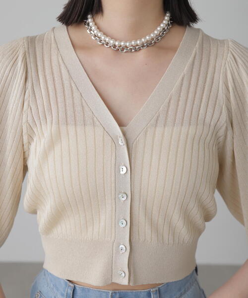 FREE'S MART（フリーズマート）の「◆シアーリブＶネックニットカーディガン（カーディガン/ボレロ・レディース・ブラック/ピンク/ブルー/ベージュ・FREE）」の10枚目の写真