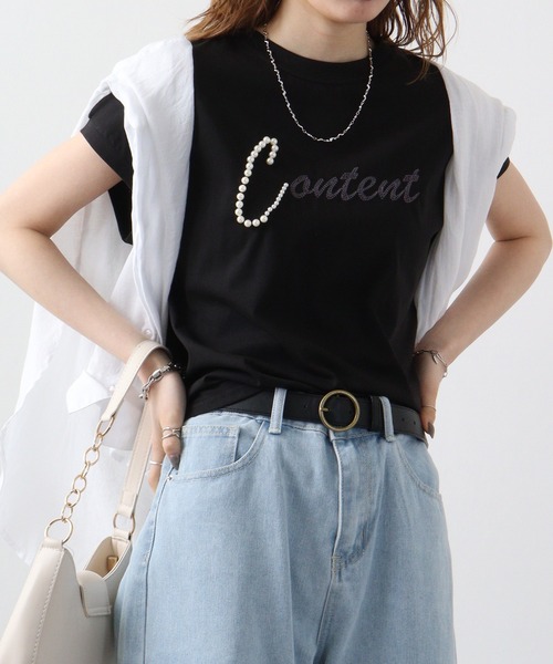 EGLANTINE(エグランティーヌ)の「Eglantine パール付カットソー(Tシャツ/カットソー・レディース・ブラック×ホワイト/ライトグレー/ネイビー/ネイビー×ホワイト/サーモンピンク/オフホワイト・40)」の4枚目の写真