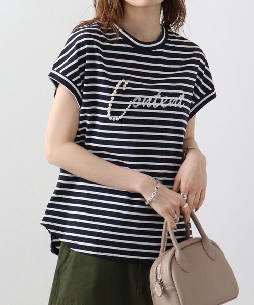 EGLANTINE(エグランティーヌ)の「Eglantine パール付カットソー(Tシャツ/カットソー・レディース・ブラック×ホワイト/ライトグレー/ネイビー/ネイビー×ホワイト/サーモンピンク/オフホワイト・40)」の5枚目の写真