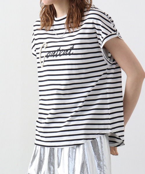 EGLANTINE(エグランティーヌ)の「Eglantine パール付カットソー(Tシャツ/カットソー・レディース・ブラック×ホワイト/ライトグレー/ネイビー/ネイビー×ホワイト/サーモンピンク/オフホワイト・40)」の20枚目の写真