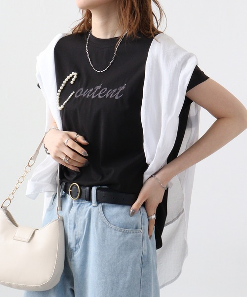 EGLANTINE(エグランティーヌ)の「Eglantine パール付カットソー(Tシャツ/カットソー・レディース・ブラック×ホワイト/ライトグレー/ネイビー/ネイビー×ホワイト/サーモンピンク/オフホワイト・40)」の9枚目の写真