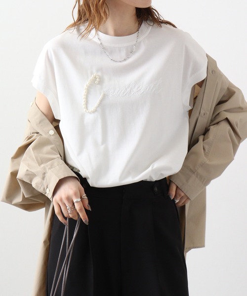 EGLANTINE(エグランティーヌ)の「Eglantine パール付カットソー(Tシャツ/カットソー・レディース・ブラック×ホワイト/ライトグレー/ネイビー/ネイビー×ホワイト/サーモンピンク/オフホワイト・40)」の13枚目の写真