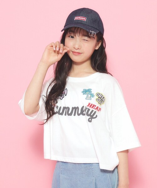 PINK-latte（ピンクラテ）の「◆ユニフォームワッペンTシャツ［五分袖］（Tシャツ/カットソー・キッズ・ライトオレンジ系/オフホワイト/ネイビー・16/15 /14）」の4枚目の写真