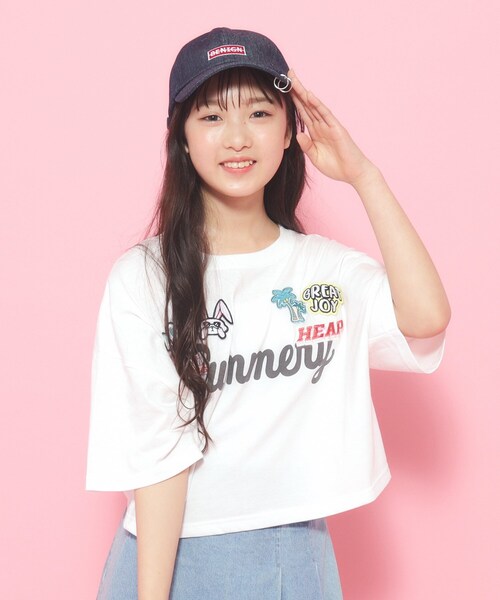 PINK-latte（ピンクラテ）の「◆ユニフォームワッペンTシャツ［五分袖］（Tシャツ/カットソー・キッズ・ライトオレンジ系/オフホワイト/ネイビー・16/15 /14）」の5枚目の写真