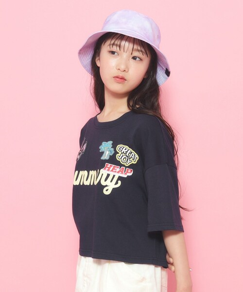 PINK-latte（ピンクラテ）の「◆ユニフォームワッペンTシャツ［五分袖］（Tシャツ/カットソー・キッズ・ライトオレンジ系/オフホワイト/ネイビー・16/15 /14）」の13枚目の写真