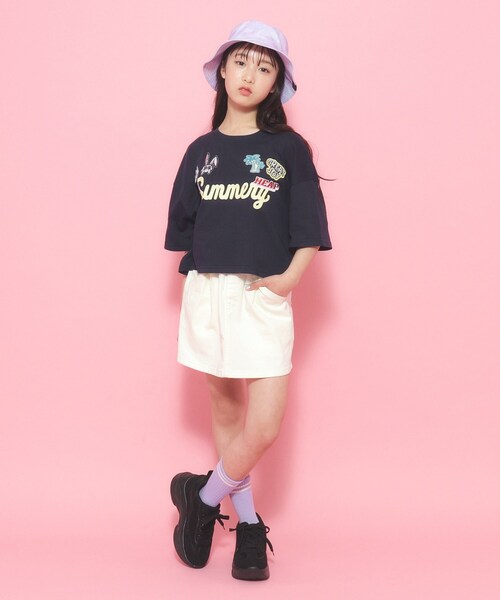PINK-latte（ピンクラテ）の「◆ユニフォームワッペンTシャツ［五分袖］（Tシャツ/カットソー・キッズ・ライトオレンジ系/オフホワイト/ネイビー・16/15 /14）」の14枚目の写真