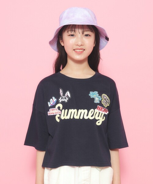 PINK-latte（ピンクラテ）の「◆ユニフォームワッペンTシャツ［五分袖］（Tシャツ/カットソー・キッズ・ライトオレンジ系/オフホワイト/ネイビー・16/15 /14）」の16枚目の写真