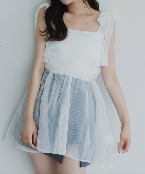 fupel(フぺル)の「ショルダーリボンチュニック(シャツ/ブラウス・レディース・グレー/アイボリー・FREE)」の2枚目の写真