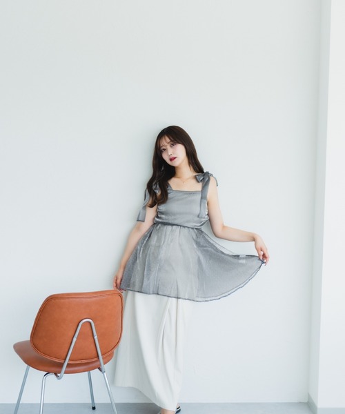 fupel(フぺル)の「ショルダーリボンチュニック(シャツ/ブラウス・レディース・グレー/アイボリー・FREE)」の8枚目の写真