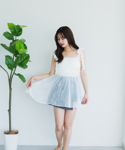 fupel(フぺル)の「ショルダーリボンチュニック(シャツ/ブラウス・レディース・グレー/アイボリー・FREE)」の3枚目の写真