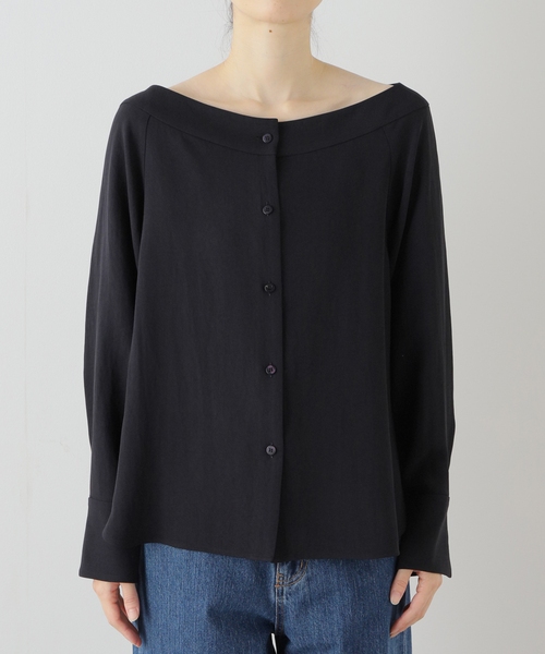 Noble（ノーブル）の「ワイドネックロングカフスブラウス（シャツ/ブラウス・レディース・ホワイト/ネイビー・FREE）」の3枚目の写真