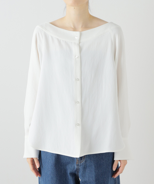 Noble（ノーブル）の「ワイドネックロングカフスブラウス（シャツ/ブラウス・レディース・ホワイト/ネイビー・FREE）」の18枚目の写真