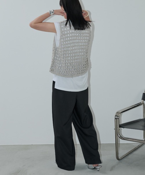 Aunt Marie's（アントマリーズ）の「メッシュニットベスト（タンクトップ・レディース・グレー/ブラック/ホワイト/ダークブラック/モカ・FREE）」の13枚目の写真