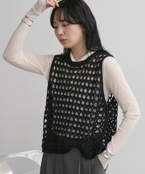 Aunt Marie's（アントマリーズ）の「メッシュニットベスト（タンクトップ・レディース・グレー/ブラック/ホワイト/ダークブラック/モカ・FREE）」の18枚目の写真