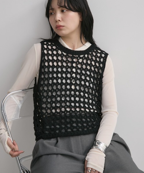 Aunt Marie's（アントマリーズ）の「メッシュニットベスト（タンクトップ・レディース・グレー/ブラック/ホワイト/ダークブラック/モカ・FREE）」の22枚目の写真