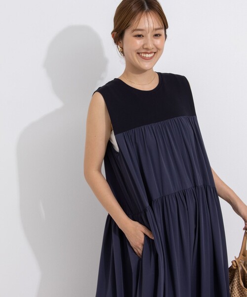 NOLLEY’S（ノーリーズ）の「接触冷感/撥水ストレッチ ティアードワンピース（ワンピース・レディース・ネイビー/ブラック・2/1）」の15枚目の写真
