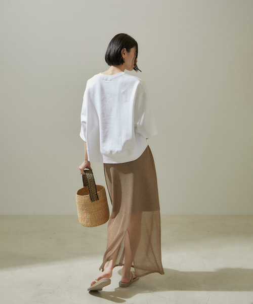 SALON adam et rope'（サロン アダム エ ロペ）の「クロップドハーフスリーブスウェットTシャツ【洗える】（Tシャツ/カットソー・レディース・ホワイト/ブラック・FREE）」の4枚目の写真