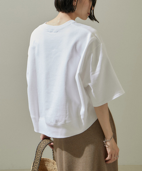 SALON adam et rope'（サロン アダム エ ロペ）の「クロップドハーフスリーブスウェットTシャツ【洗える】（Tシャツ/カットソー・レディース・ホワイト/ブラック・FREE）」の15枚目の写真