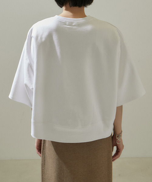 SALON adam et rope'（サロン アダム エ ロペ）の「クロップドハーフスリーブスウェットTシャツ【洗える】（Tシャツ/カットソー・レディース・ホワイト/ブラック・FREE）」の12枚目の写真