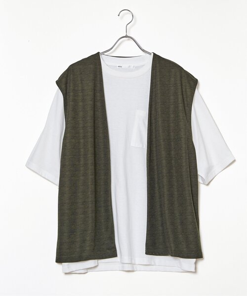 ikka（イッカ）の「【2点セット】ジョーゼットジレインナーセット（Tシャツ/カットソー・メンズ・オリーブ/ブラック/ベージュ・M/L/XL/S）」の9枚目の写真