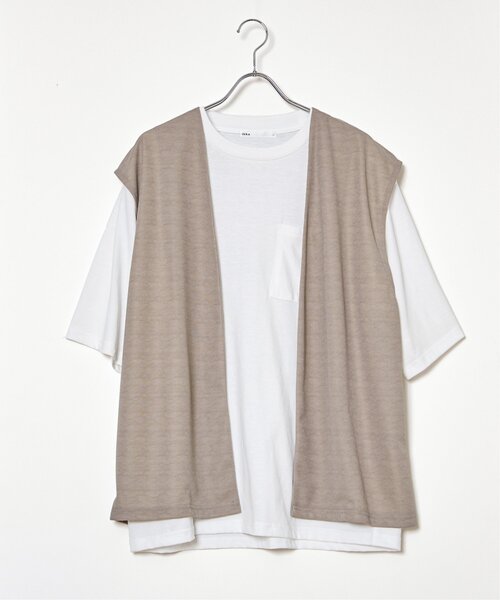 ikka（イッカ）の「【2点セット】ジョーゼットジレインナーセット（Tシャツ/カットソー・メンズ・オリーブ/ブラック/ベージュ・M/L/XL/S）」の12枚目の写真