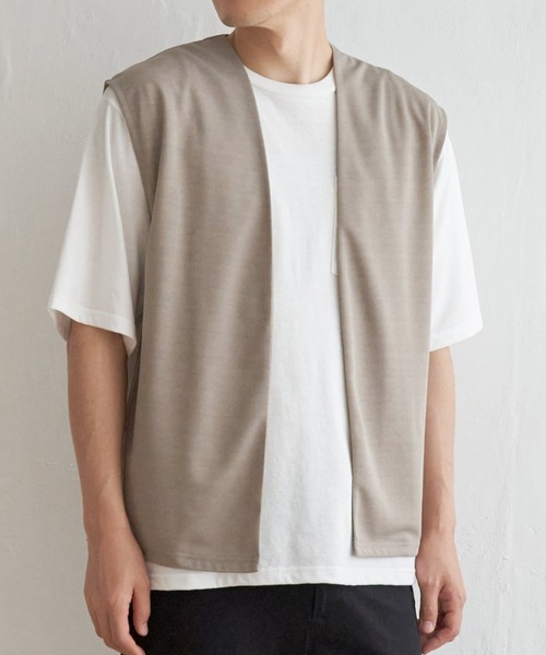 ikka（イッカ）の「【2点セット】ジョーゼットジレインナーセット（Tシャツ/カットソー・メンズ・オリーブ/ブラック/ベージュ・M/L/XL/S）」の2枚目の写真