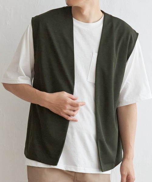 ikka（イッカ）の「【2点セット】ジョーゼットジレインナーセット（Tシャツ/カットソー・メンズ・オリーブ/ブラック/ベージュ・M/L/XL/S）」の3枚目の写真