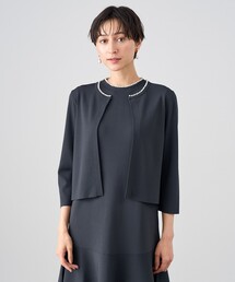 ANAYI　アナイ　長袖カーディガン　ボレロ　ノーカラー　ブラック レーヨンナイロン天竺クルーネックカーディガン（カーディガン