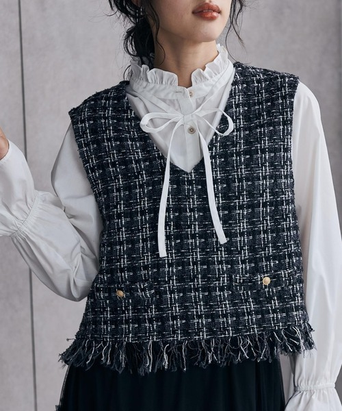 ラスト価格☆即購入可能です☆ツイードジレ　リボンツイード　ベスト tweed セール】ツイードショートベスト（ベスト）｜RANAN（ラナン）の