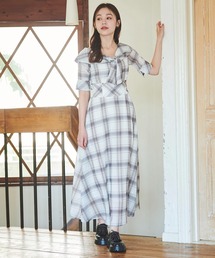 オフショル風シアーチェックワンピース