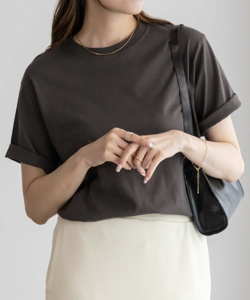 NAVY(ネイビー)の「【抗菌加工】NAVY ベーシッククルーTシャツ(Tシャツ/カットソー・レディース・ブラック/オフホワイト/チャコールグレー・M/L)」の3枚目の写真