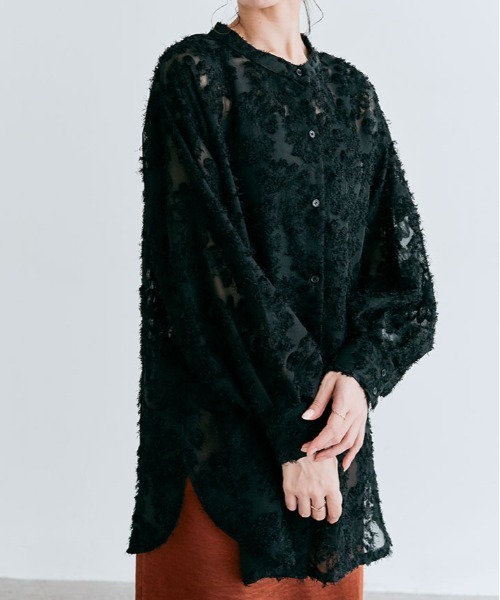kirakiraShop(キラキラショップ)の「ジャガード フリンジ 長袖 シアー シャツ(シャツ/ブラウス・レディース・ブラック/アイボリー/ピンク系その他/グレー・FREE)」の14枚目の写真