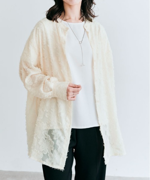 kirakiraShop(キラキラショップ)の「ジャガード フリンジ 長袖 シアー シャツ(シャツ/ブラウス・レディース・ブラック/アイボリー/ピンク系その他/グレー・FREE)」の5枚目の写真