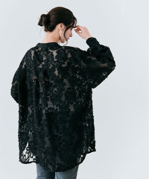 kirakiraShop(キラキラショップ)の「ジャガード フリンジ 長袖 シアー シャツ(シャツ/ブラウス・レディース・ブラック/アイボリー/ピンク系その他/グレー・FREE)」の22枚目の写真