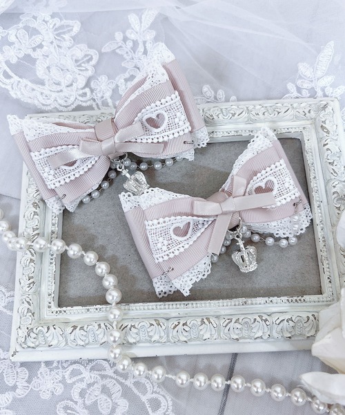 MA*RS（アメーバーマーズ）の「クラウン×ハートレースりぼんクリップ　2個SET（バレッタ/ヘアクリップ・レディース・ブラック/ホワイト/ピンク・FREE）」の3枚目の写真