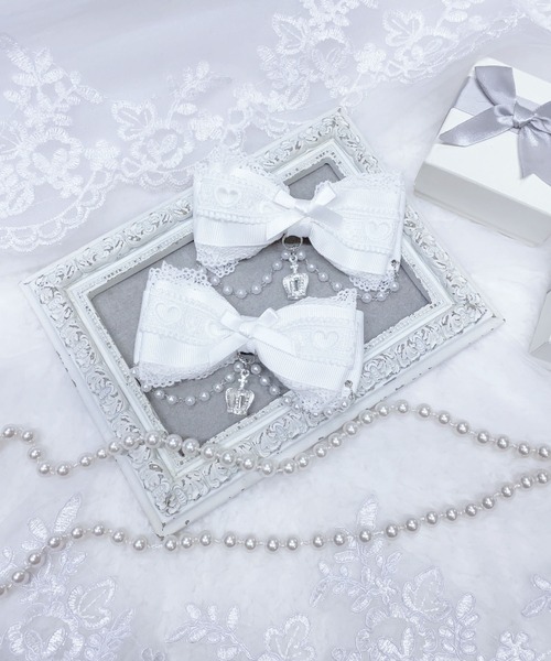 MA*RS（アメーバーマーズ）の「クラウン×ハートレースりぼんクリップ　2個SET（バレッタ/ヘアクリップ・レディース・ブラック/ホワイト/ピンク・FREE）」の11枚目の写真