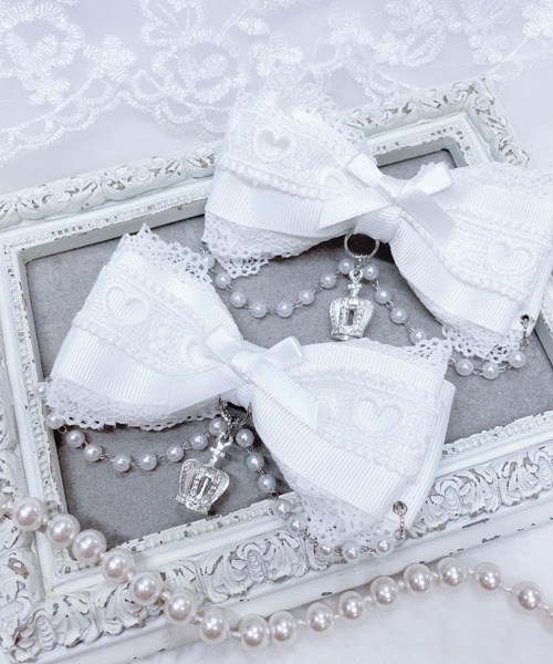 MA*RS（アメーバーマーズ）の「クラウン×ハートレースりぼんクリップ　2個SET（バレッタ/ヘアクリップ・レディース・ブラック/ホワイト/ピンク・FREE）」の12枚目の写真