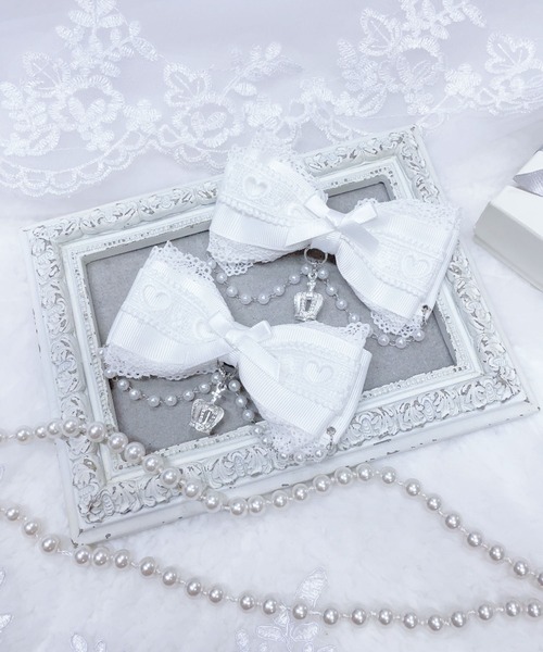 MA*RS（アメーバーマーズ）の「クラウン×ハートレースりぼんクリップ　2個SET（バレッタ/ヘアクリップ・レディース・ブラック/ホワイト/ピンク・FREE）」の10枚目の写真