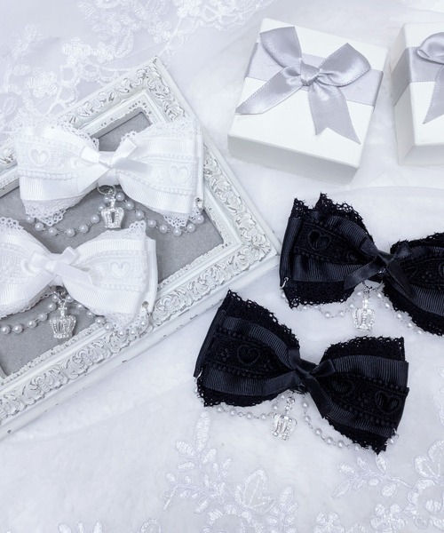 MA*RS（アメーバーマーズ）の「クラウン×ハートレースりぼんクリップ　2個SET（バレッタ/ヘアクリップ・レディース・ブラック/ホワイト/ピンク・FREE）」の21枚目の写真