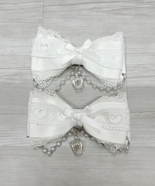 MA*RS（アメーバーマーズ）の「クラウン×ハートレースりぼんクリップ　2個SET（バレッタ/ヘアクリップ・レディース・ブラック/ホワイト/ピンク・FREE）」の20枚目の写真