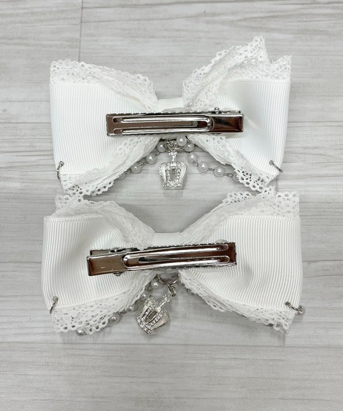 MA*RS（アメーバーマーズ）の「クラウン×ハートレースりぼんクリップ　2個SET（バレッタ/ヘアクリップ・レディース・ブラック/ホワイト/ピンク・FREE）」の19枚目の写真