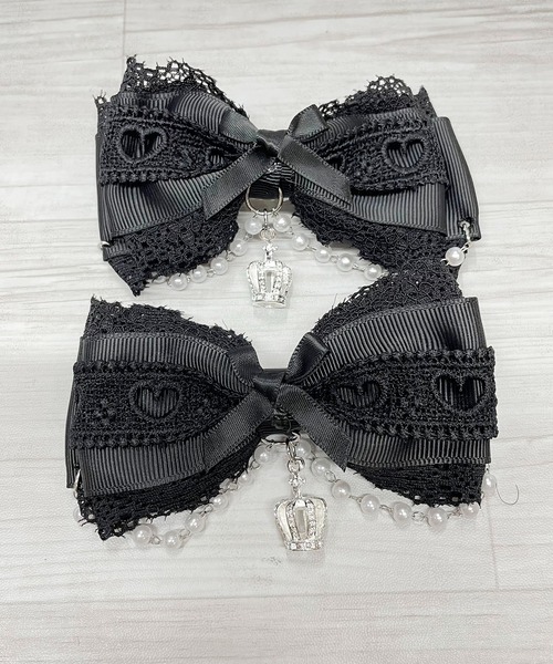 MA*RS（アメーバーマーズ）の「クラウン×ハートレースりぼんクリップ　2個SET（バレッタ/ヘアクリップ・レディース・ブラック/ホワイト/ピンク・FREE）」の16枚目の写真