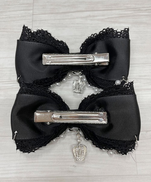 MA*RS（アメーバーマーズ）の「クラウン×ハートレースりぼんクリップ　2個SET（バレッタ/ヘアクリップ・レディース・ブラック/ホワイト/ピンク・FREE）」の15枚目の写真