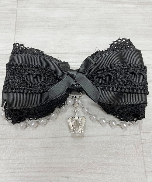 MA*RS（アメーバーマーズ）の「クラウン×ハートレースりぼんクリップ　2個SET（バレッタ/ヘアクリップ・レディース・ブラック/ホワイト/ピンク・FREE）」の14枚目の写真