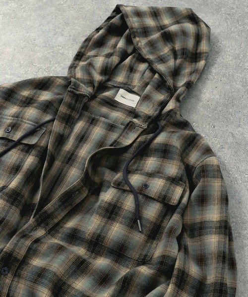 EMMA CLOTHES(エマクローズ)の「ダメージビエラオンブレチェックワイドフードシャツ(シャツ/ブラウス・メンズ・ブラック/ブルー/ブラウン・M/L)」の8枚目の写真