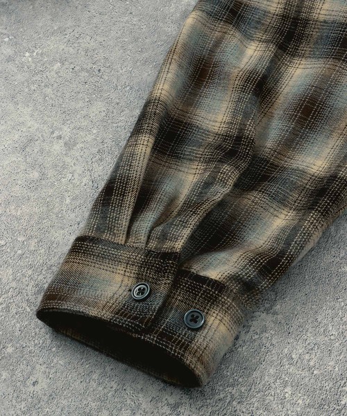 EMMA CLOTHES(エマクローズ)の「ダメージビエラオンブレチェックワイドフードシャツ(シャツ/ブラウス・メンズ・ブラック/ブルー/ブラウン・M/L)」の11枚目の写真