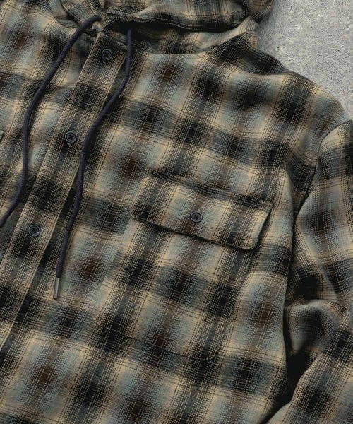 EMMA CLOTHES(エマクローズ)の「ダメージビエラオンブレチェックワイドフードシャツ(シャツ/ブラウス・メンズ・ブラック/ブルー/ブラウン・M/L)」の12枚目の写真