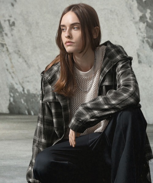 EMMA CLOTHES(エマクローズ)の「ダメージビエラオンブレチェックワイドフードシャツ(シャツ/ブラウス・メンズ・ブラック/ブルー/ブラウン・M/L)」の18枚目の写真